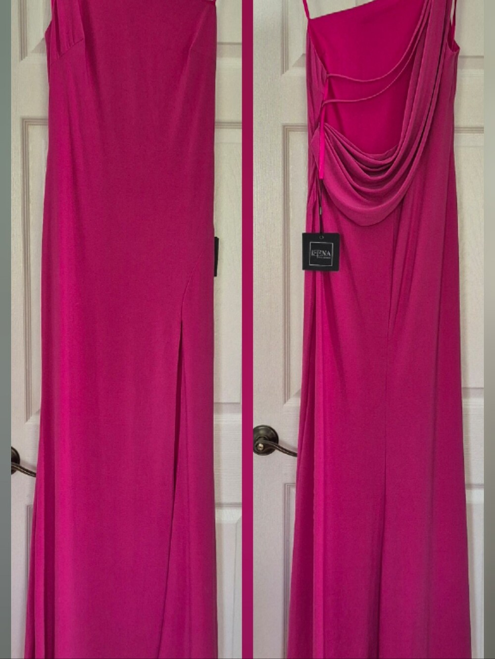 NWT Mac Duggal Hot Pink One-Shoulder Evening Gown with Thigh Slit
